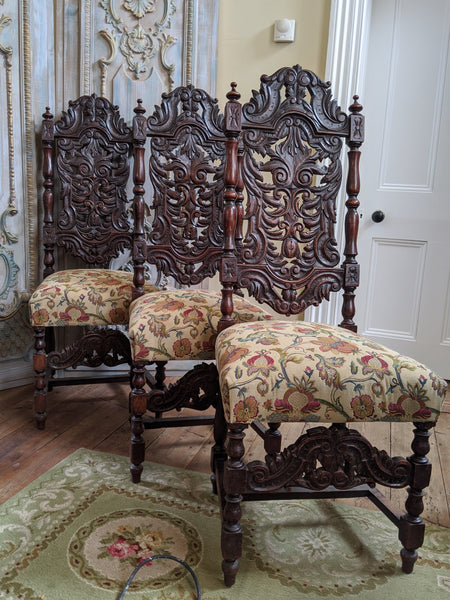 19th Century JACOBEAN Antique Vintage Oak Wood HIGH Carved Dining Side Chair