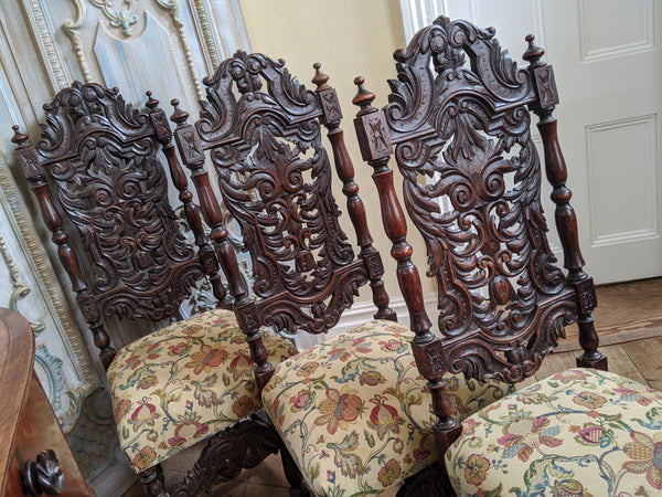 19th Century JACOBEAN Antique Vintage Oak Wood HIGH Carved Dining Side Chair