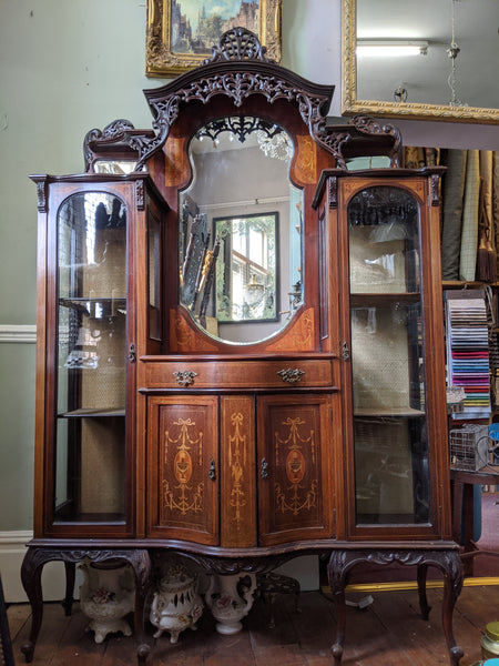 Antique INLAID Mahogany Chiffonier Dresser Sideboard Credenza Display Glass China Cabinet Cupboard