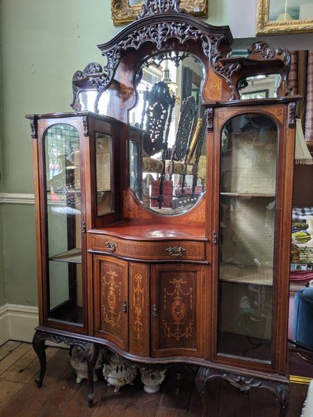 Antique INLAID Mahogany Chiffonier Dresser Sideboard Credenza Display Glass China Cabinet Cupboard