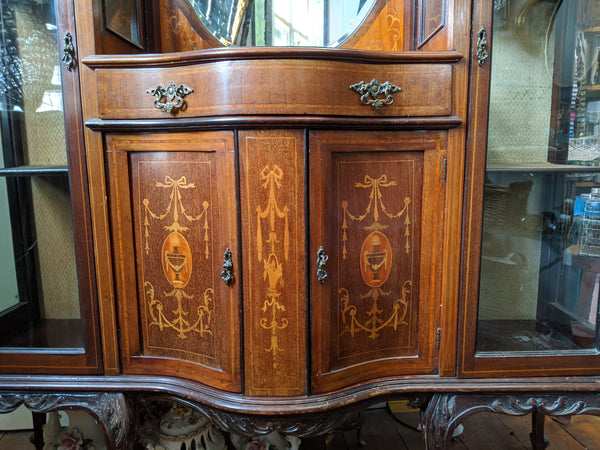 Antique INLAID Mahogany Chiffonier Dresser Sideboard Credenza Display Glass China Cabinet Cupboard