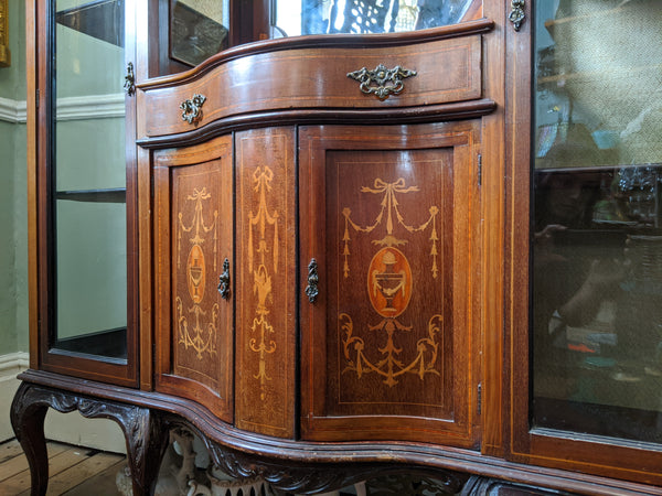 Antique INLAID Mahogany Chiffonier Dresser Sideboard Credenza Display Glass China Cabinet Cupboard