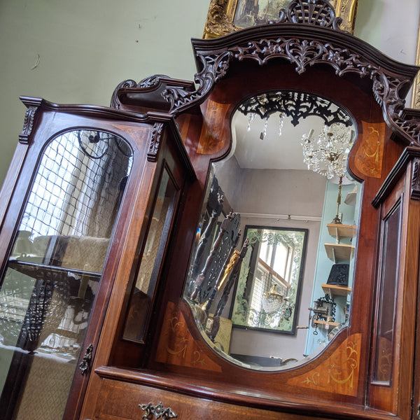 Antique INLAID Mahogany Chiffonier Dresser Sideboard Credenza Display Glass China Cabinet Cupboard