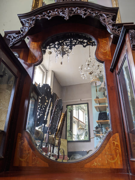 Antique INLAID Mahogany Chiffonier Dresser Sideboard Credenza Display Glass China Cabinet Cupboard
