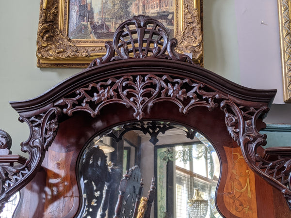 Antique INLAID Mahogany Chiffonier Dresser Sideboard Credenza Display Glass China Cabinet Cupboard