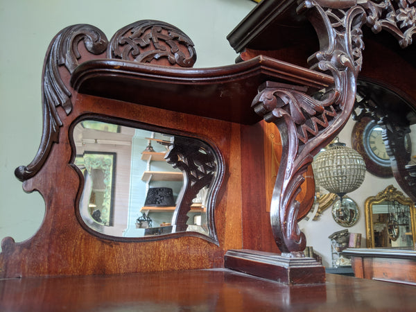Antique INLAID Mahogany Chiffonier Dresser Sideboard Credenza Display Glass China Cabinet Cupboard