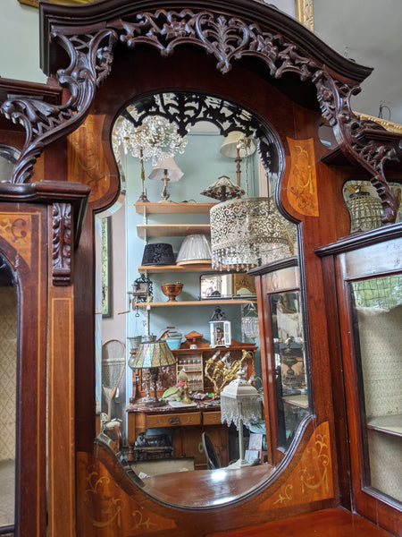 Antique INLAID Mahogany Chiffonier Dresser Sideboard Credenza Display Glass China Cabinet Cupboard