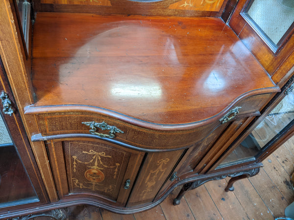 Antique INLAID Mahogany Chiffonier Dresser Sideboard Credenza Display Glass China Cabinet Cupboard