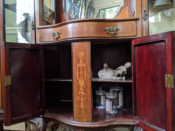 Antique INLAID Mahogany Chiffonier Dresser Sideboard Credenza Display Glass China Cabinet Cupboard