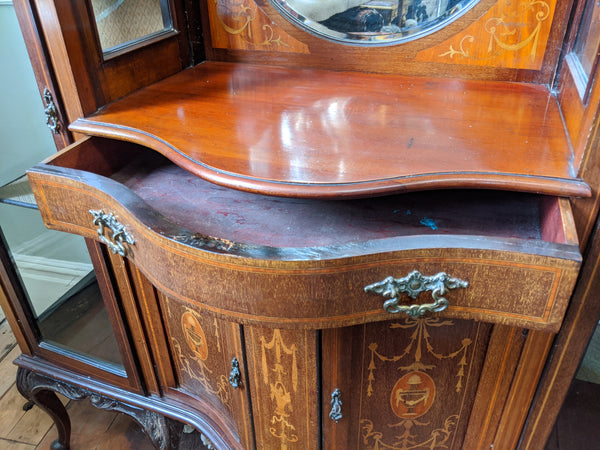 Antique INLAID Mahogany Chiffonier Dresser Sideboard Credenza Display Glass China Cabinet Cupboard