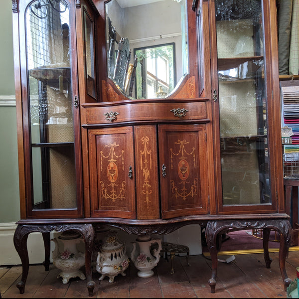 Antique INLAID Mahogany Chiffonier Dresser Sideboard Credenza Display Glass China Cabinet Cupboard