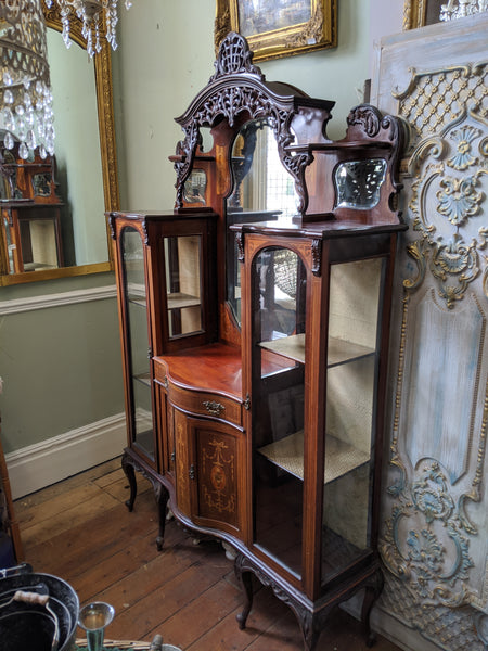 Antique INLAID Mahogany Chiffonier Dresser Sideboard Credenza Display Glass China Cabinet Cupboard