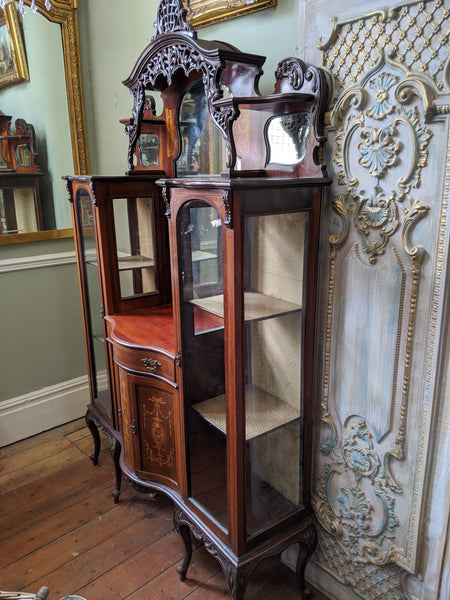 Antique INLAID Mahogany Chiffonier Dresser Sideboard Credenza Display Glass China Cabinet Cupboard
