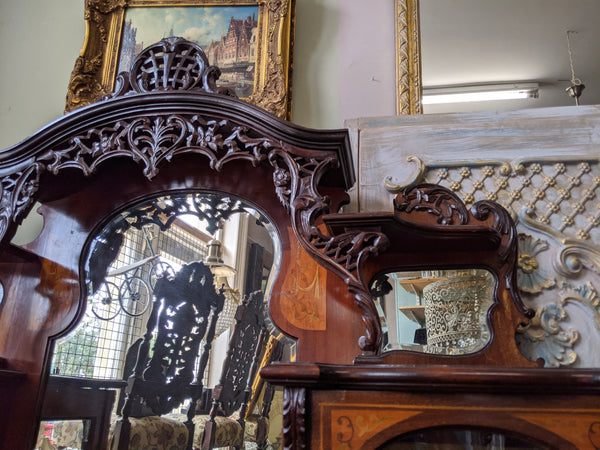 Antique INLAID Mahogany Chiffonier Dresser Sideboard Credenza Display Glass China Cabinet Cupboard