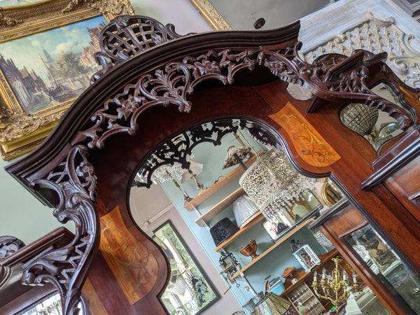Antique INLAID Mahogany Chiffonier Dresser Sideboard Credenza Display Glass China Cabinet Cupboard