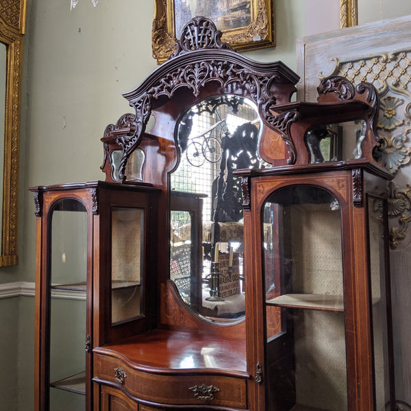 Antique INLAID Mahogany Chiffonier Dresser Sideboard Credenza Display Glass China Cabinet Cupboard