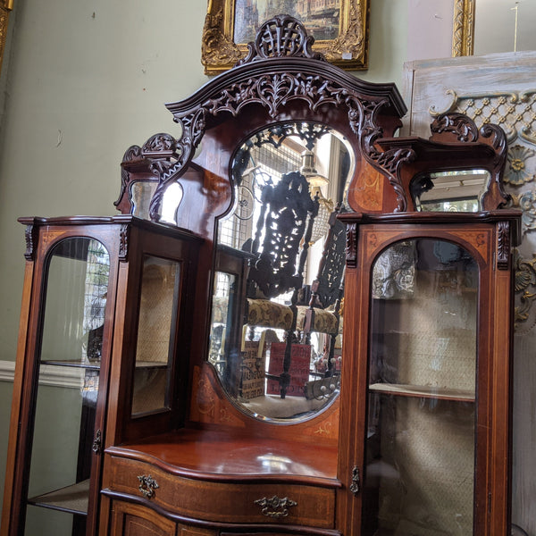 Antique INLAID Mahogany Chiffonier Dresser Sideboard Credenza Display Glass China Cabinet Cupboard