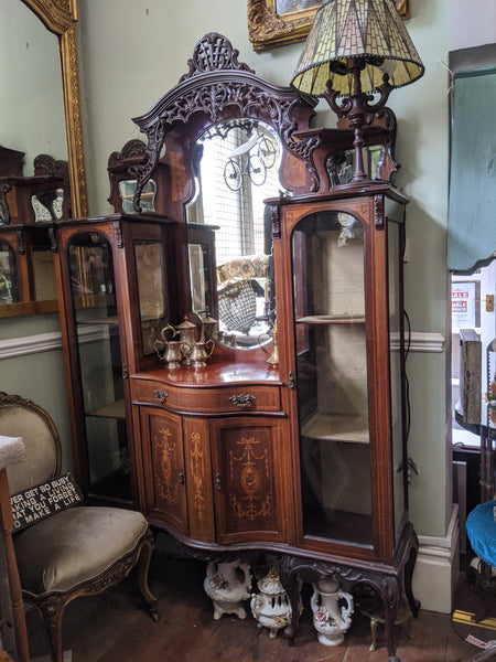 Antique INLAID Mahogany Chiffonier Dresser Sideboard Credenza Display Glass China Cabinet Cupboard