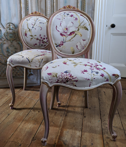 Antique FRENCH Louis Shabby Chic Painted Carved Floral LINEN Hall Boudoir Parlour Chair