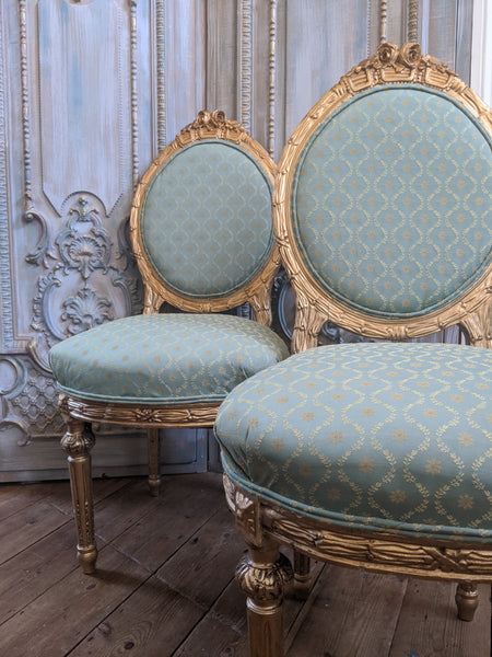 Antique FRENCH Louis GOLD Gilt Shabby Chic Carved Hall Boudoir Parlour Chair