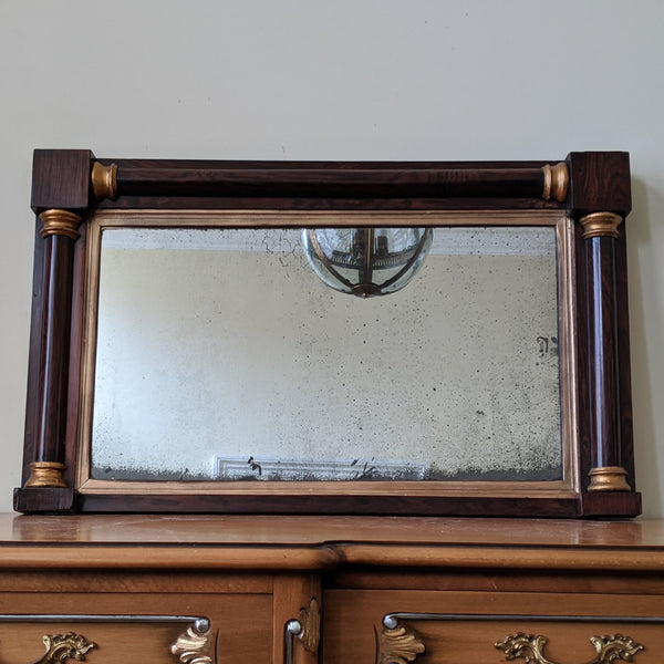 Antique REGENCY Rosewood Gold Ornate OVERMANTEL Wide Wall Wood Frame Mirror