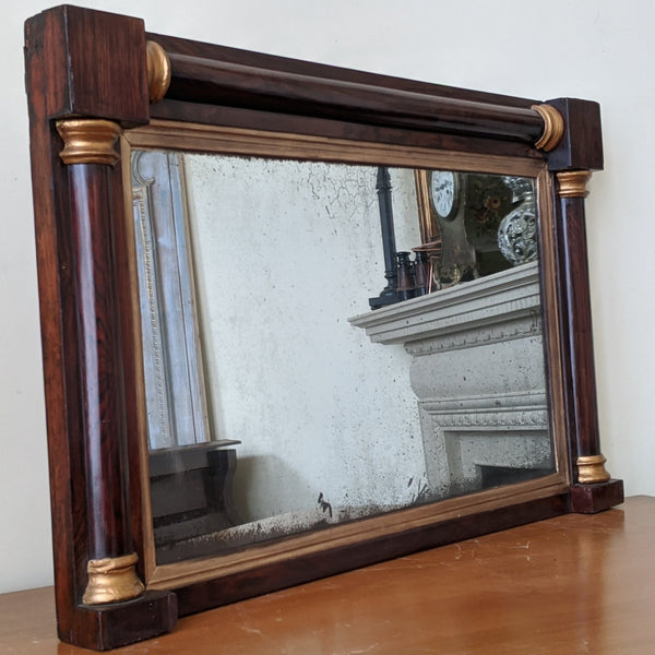 Antique REGENCY Rosewood Gold Ornate OVERMANTEL Wide Wall Wood Frame Mirror