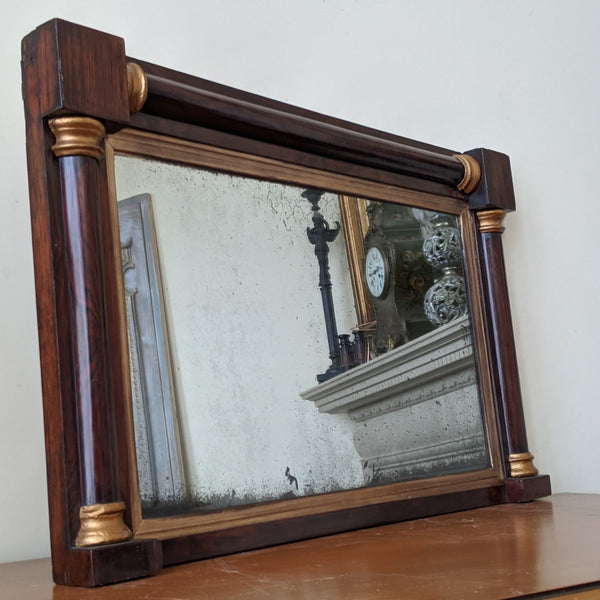 Antique REGENCY Rosewood Gold Ornate OVERMANTEL Wide Wall Wood Frame Mirror