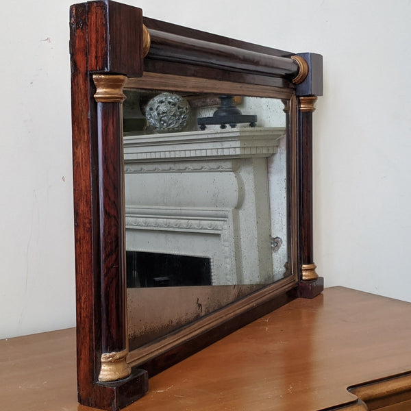 Antique REGENCY Rosewood Gold Ornate OVERMANTEL Wide Wall Wood Frame Mirror