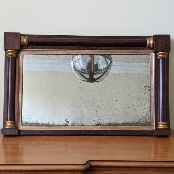 Antique REGENCY Rosewood Gold Ornate OVERMANTEL Wide Wall Wood Frame Mirror