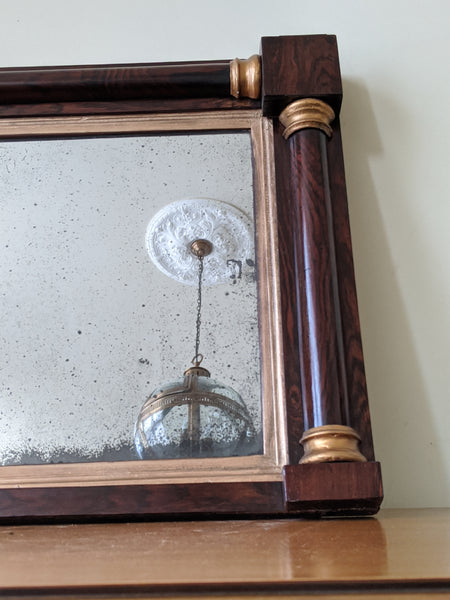 Antique REGENCY Rosewood Gold Ornate OVERMANTEL Wide Wall Wood Frame Mirror