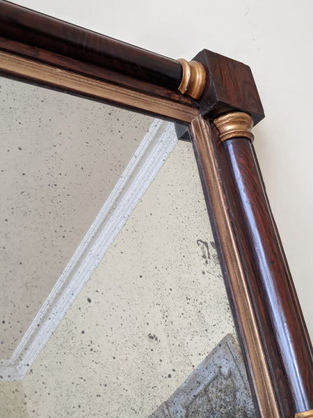 Antique REGENCY Rosewood Gold Ornate OVERMANTEL Wide Wall Wood Frame Mirror