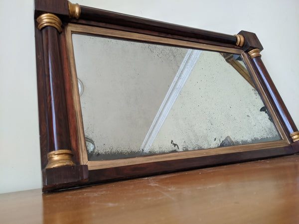 Antique REGENCY Rosewood Gold Ornate OVERMANTEL Wide Wall Wood Frame Mirror