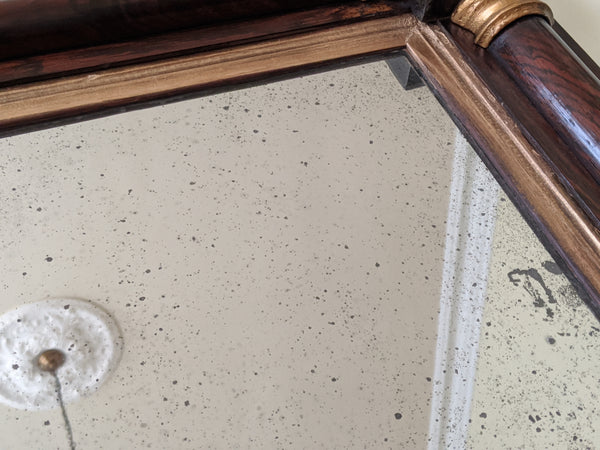 Antique REGENCY Rosewood Gold Ornate OVERMANTEL Wide Wall Wood Frame Mirror