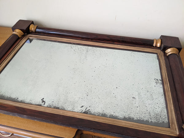 Antique REGENCY Rosewood Gold Ornate OVERMANTEL Wide Wall Wood Frame Mirror