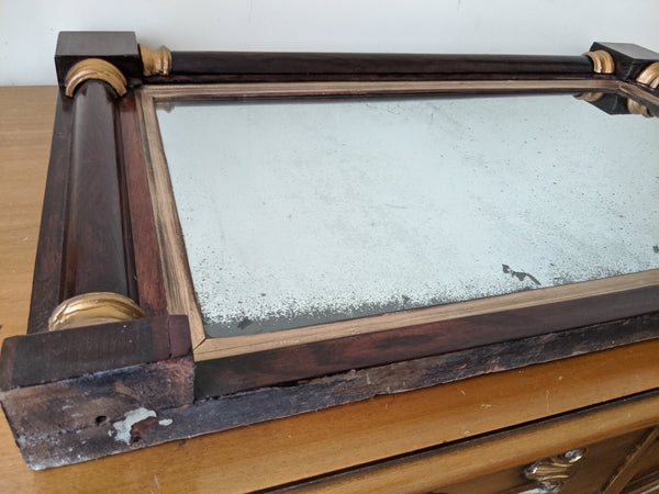 Antique REGENCY Rosewood Gold Ornate OVERMANTEL Wide Wall Wood Frame Mirror