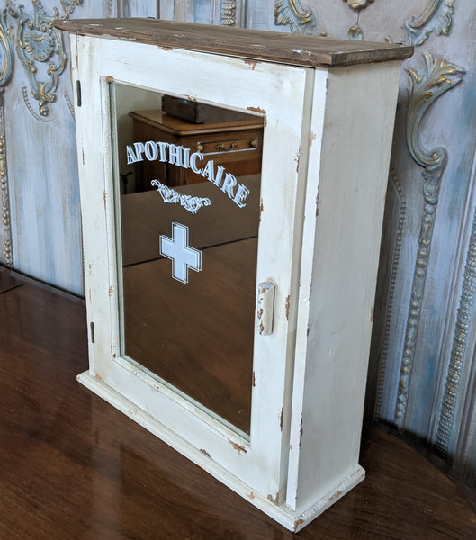 New VINTAGE French CREAM Mirror APOTHECARY Medicine Shabby Chic Bath Cabinet Cupboard