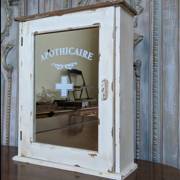 New VINTAGE French CREAM Mirror APOTHECARY Medicine Shabby Chic Bath Cabinet Cupboard