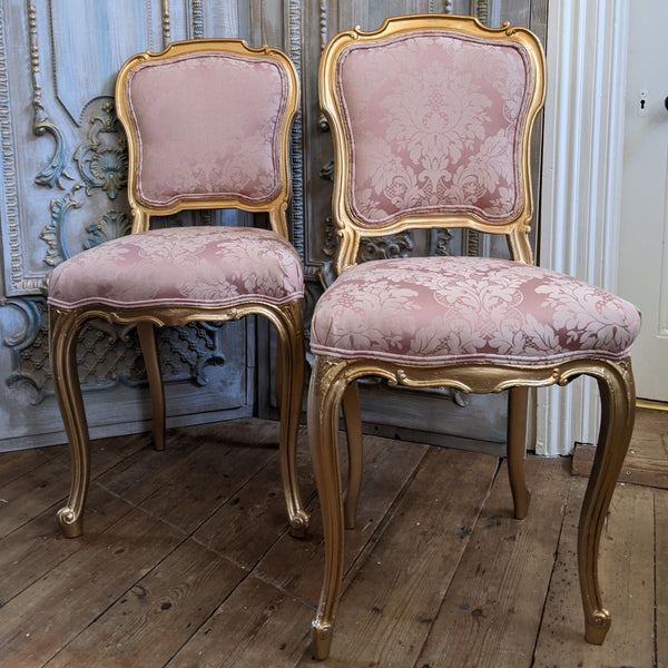 Antique FRENCH Louis Shabby Chic GOLD & Dusky Pink Carved Hall Boudoir Parlour Dining Chair