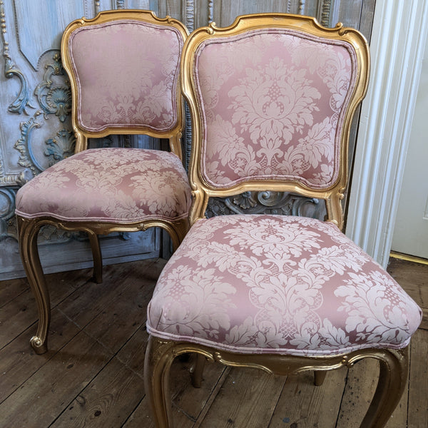 Antique FRENCH Louis Shabby Chic GOLD & Dusky Pink Carved Hall Boudoir Parlour Dining Chair
