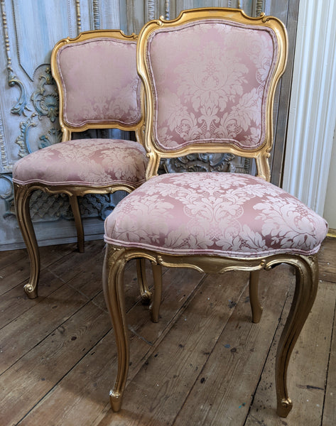 Antique FRENCH Louis Shabby Chic GOLD & Dusky Pink Carved Hall Boudoir Parlour Dining Chair