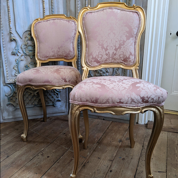 Antique FRENCH Louis Shabby Chic GOLD & Dusky Pink Carved Hall Boudoir Parlour Dining Chair