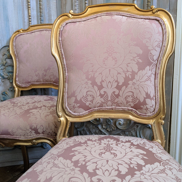 Antique FRENCH Louis Shabby Chic GOLD & Dusky Pink Carved Hall Boudoir Parlour Dining Chair