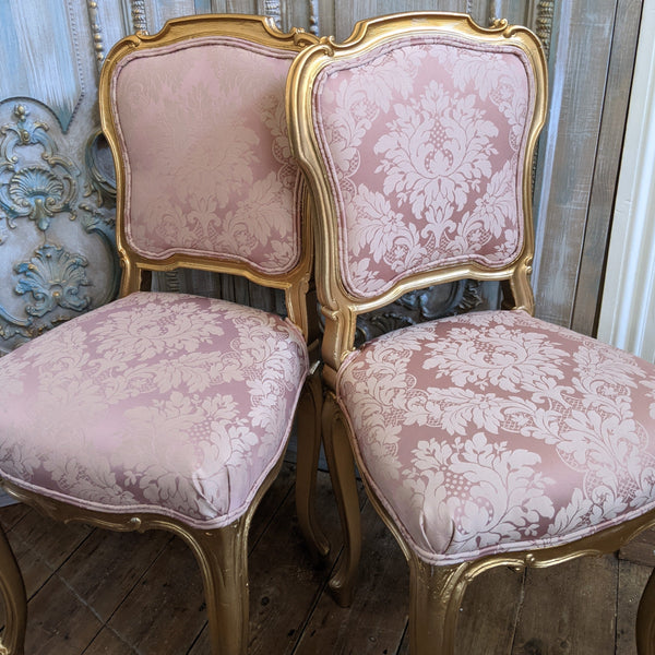 Antique FRENCH Louis Shabby Chic GOLD & Dusky Pink Carved Hall Boudoir Parlour Dining Chair