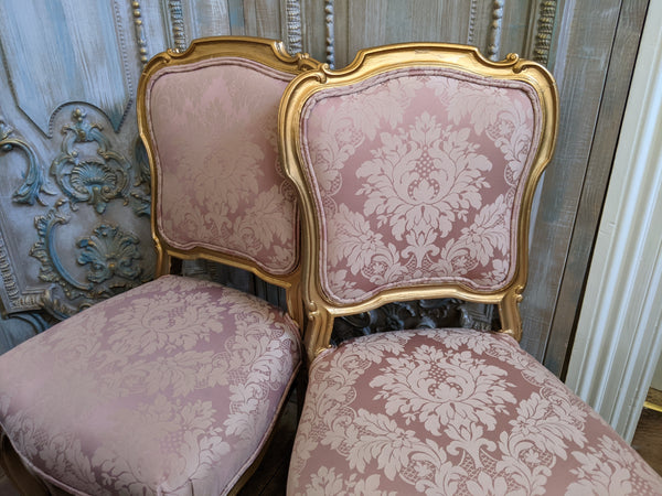 Antique FRENCH Louis Shabby Chic GOLD & Dusky Pink Carved Hall Boudoir Parlour Dining Chair