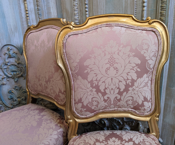 Antique FRENCH Louis Shabby Chic GOLD & Dusky Pink Carved Hall Boudoir Parlour Dining Chair