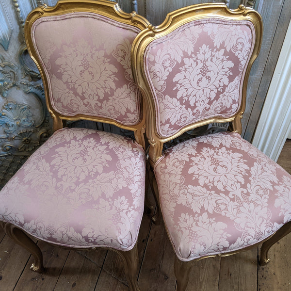 Antique FRENCH Louis Shabby Chic GOLD & Dusky Pink Carved Hall Boudoir Parlour Dining Chair