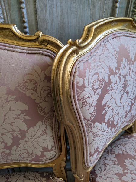 Antique FRENCH Louis Shabby Chic GOLD & Dusky Pink Carved Hall Boudoir Parlour Dining Chair
