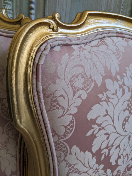 Antique FRENCH Louis Shabby Chic GOLD & Dusky Pink Carved Hall Boudoir Parlour Dining Chair