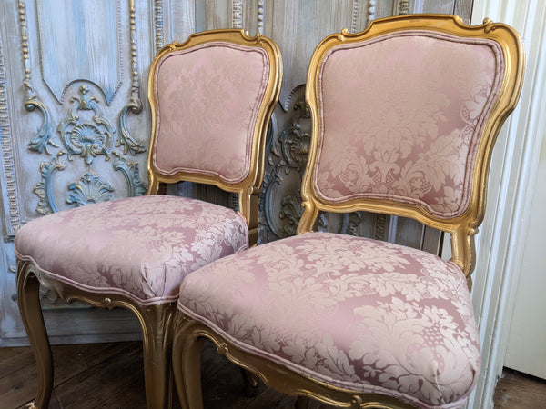 Antique FRENCH Louis Shabby Chic GOLD & Dusky Pink Carved Hall Boudoir Parlour Dining Chair