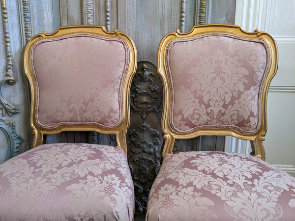 Antique FRENCH Louis Shabby Chic GOLD & Dusky Pink Carved Hall Boudoir Parlour Dining Chair